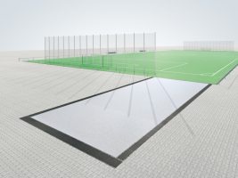 Application of the snow trap channel at the edge of the playing field    